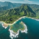 Aerial view of Hawaiian island coast line.